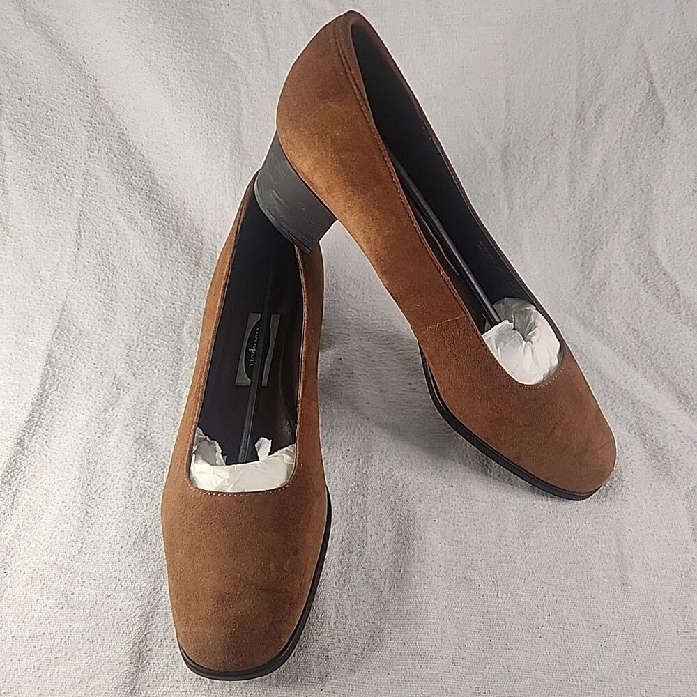 Shoes Rockport Mirabel Womens 9M Tobacco Suede Leather Slip On Pumps 2" Heel